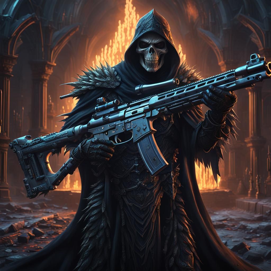 Armored Grim Reaper with Glowing Rifle