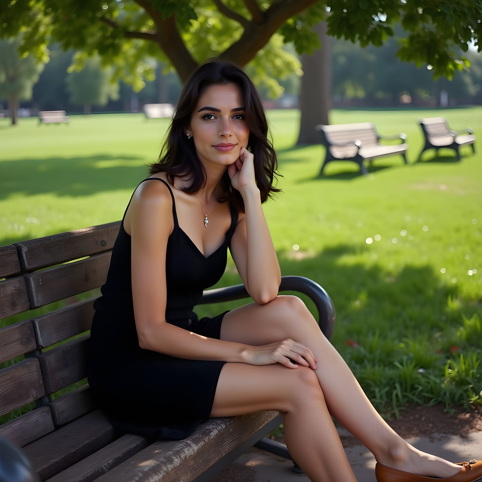 Young Woman Relaxing on Park Bench in 1930s Cartoon Style