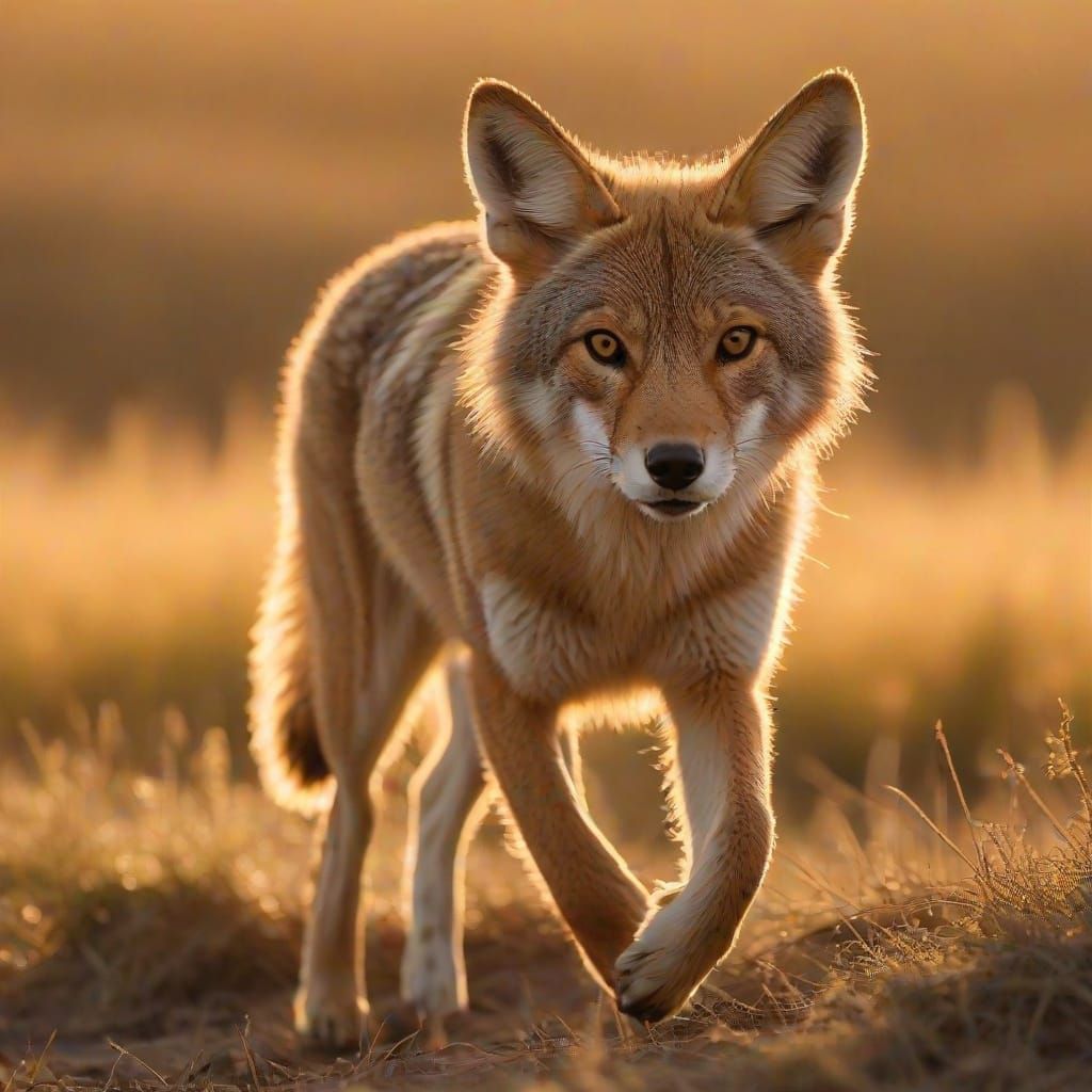 Coyote Running Across Prairie at Sunset in Wildlife Photogra...