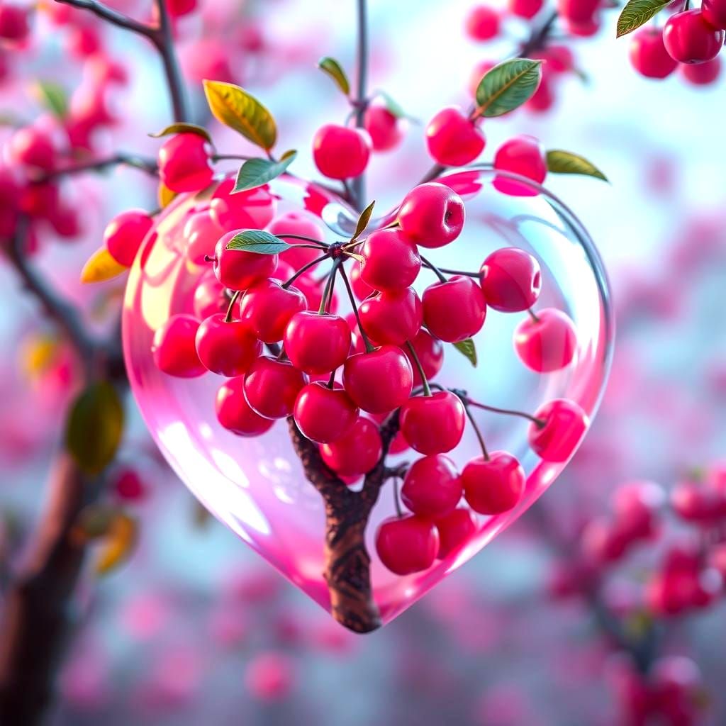 Pink Cherry Tree Heart in Crystal Orb