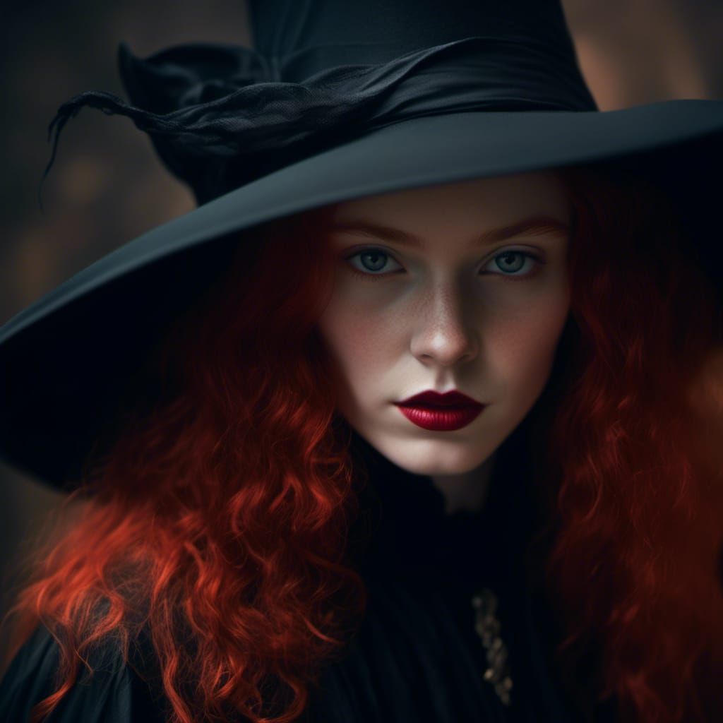 Portrait of a Witch with Red Hair in Film Grain Style