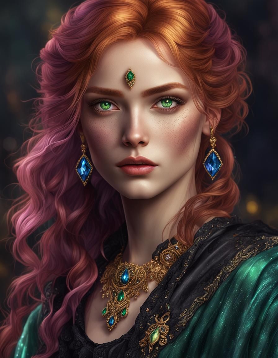 Gothic Beauty with Strawberry Blonde Hair and Jewels