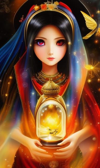 Young Witch and Fairy in Jar: Studio Ghibli Style