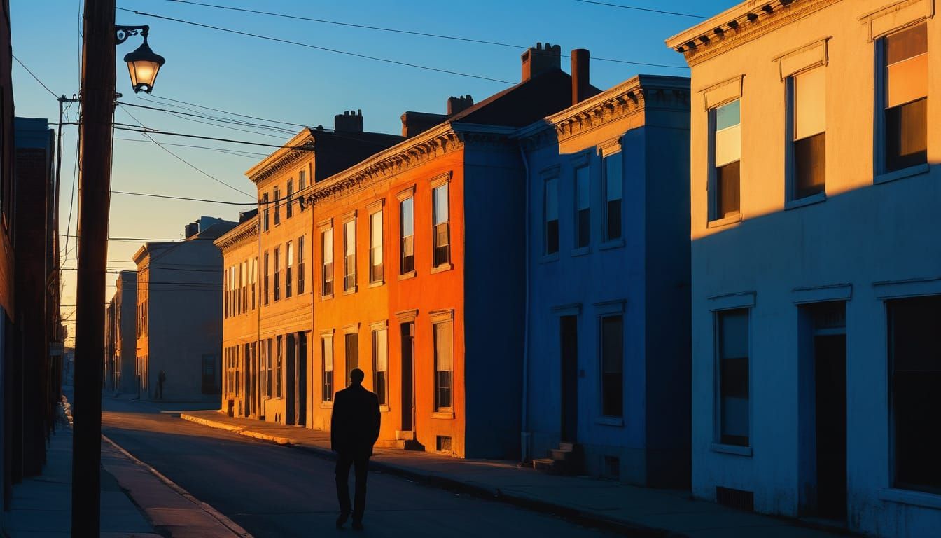 Figure Walking into Sunset: Edward Hopper Style Oil Painting