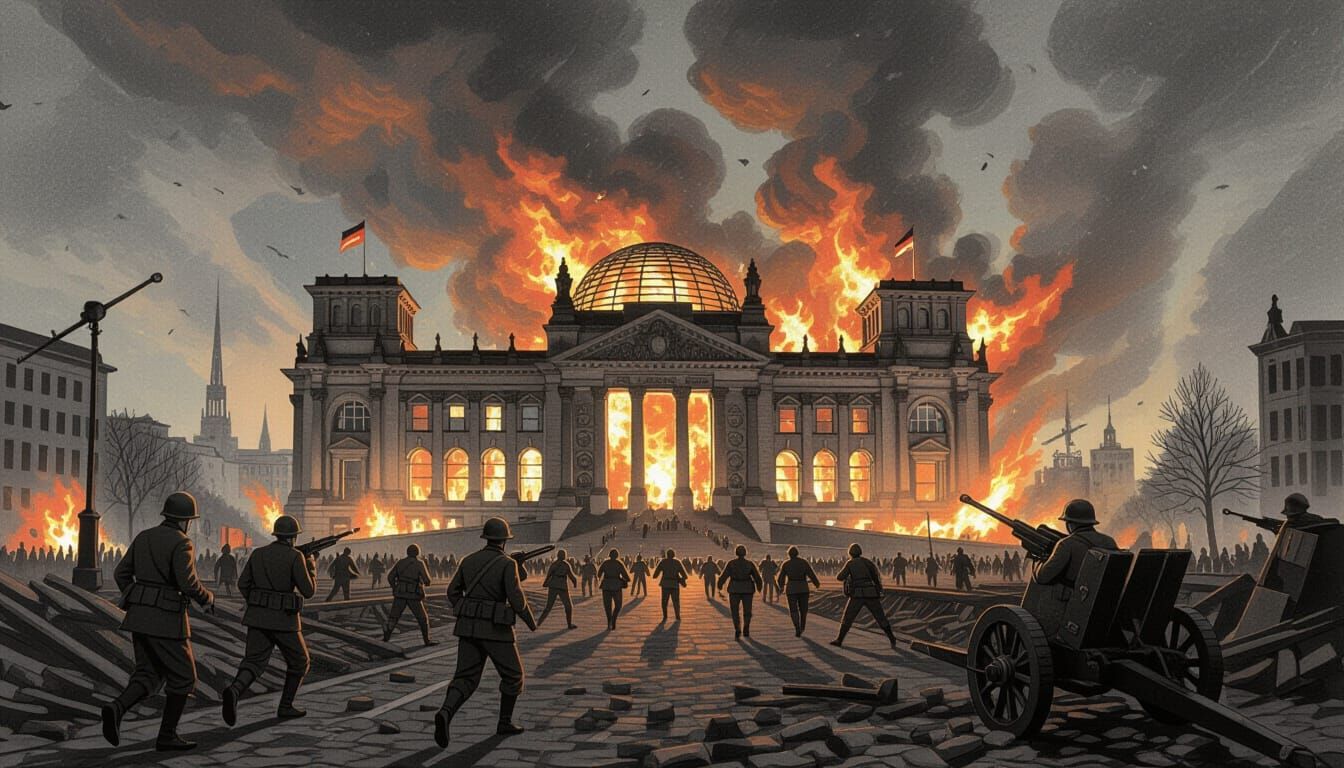 Berlin Burns: World War II Charcoal Drawing