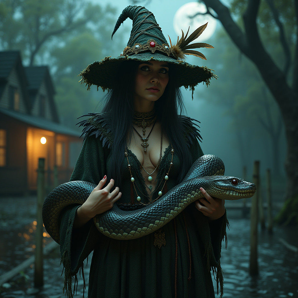 Mystical Voodoo Witch Doctor in Bayou Moonlight