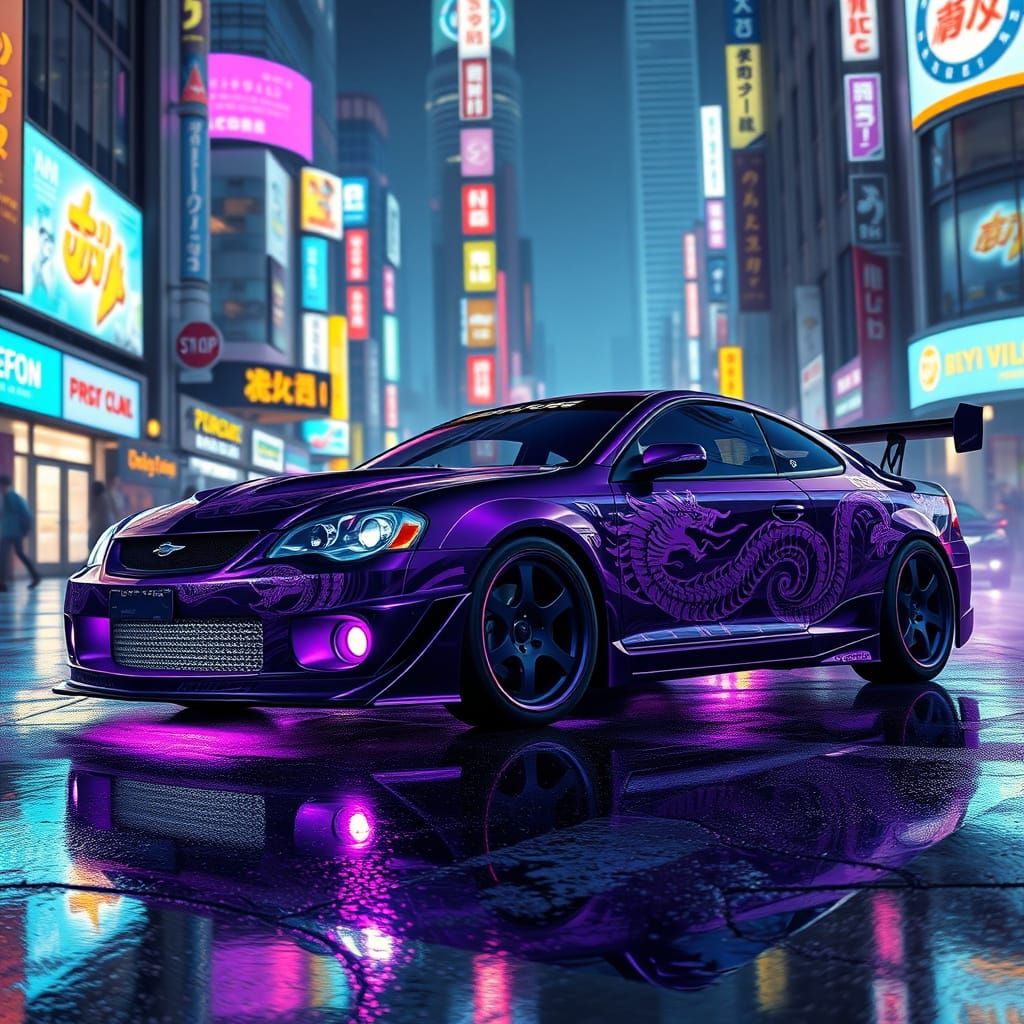 Cobalt Car in Tokyo Drift Scene, Anime Cyberpunk