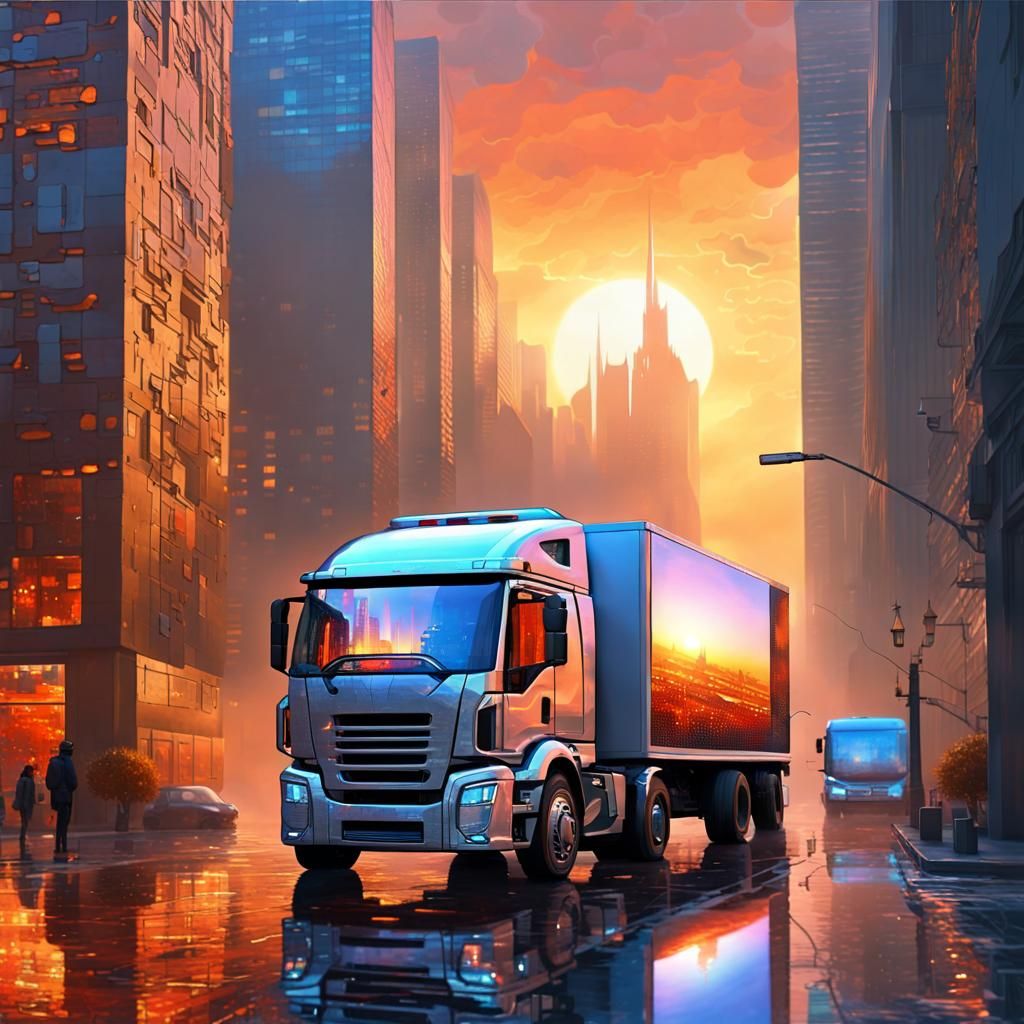 Futuristic Delivery Truck in Pointillism Style
