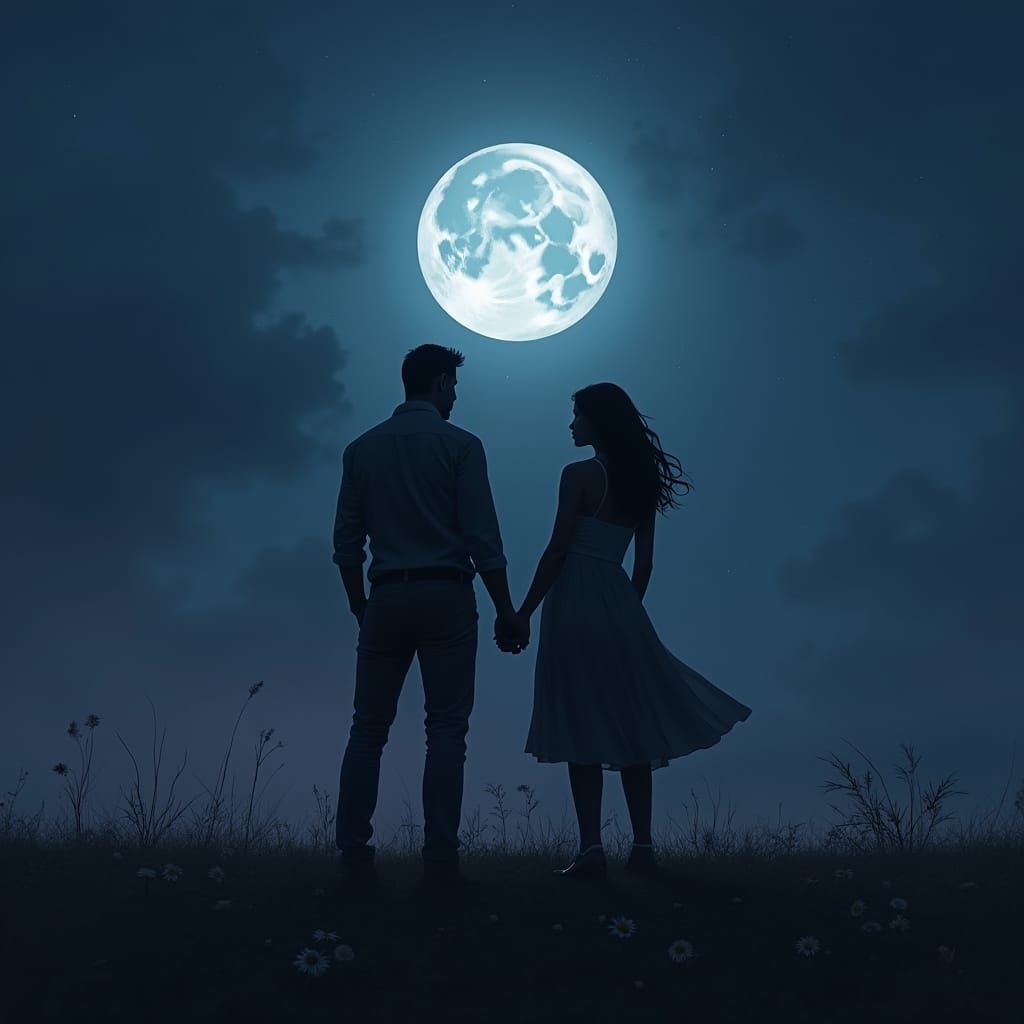 Couple Defies Shadows in Midnight Moonlight