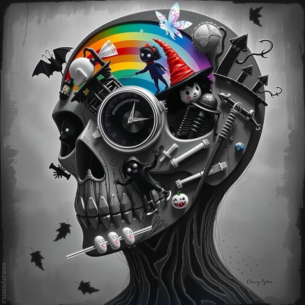 Halloween Trick-or-Treaters in Childlike Surrealist Style