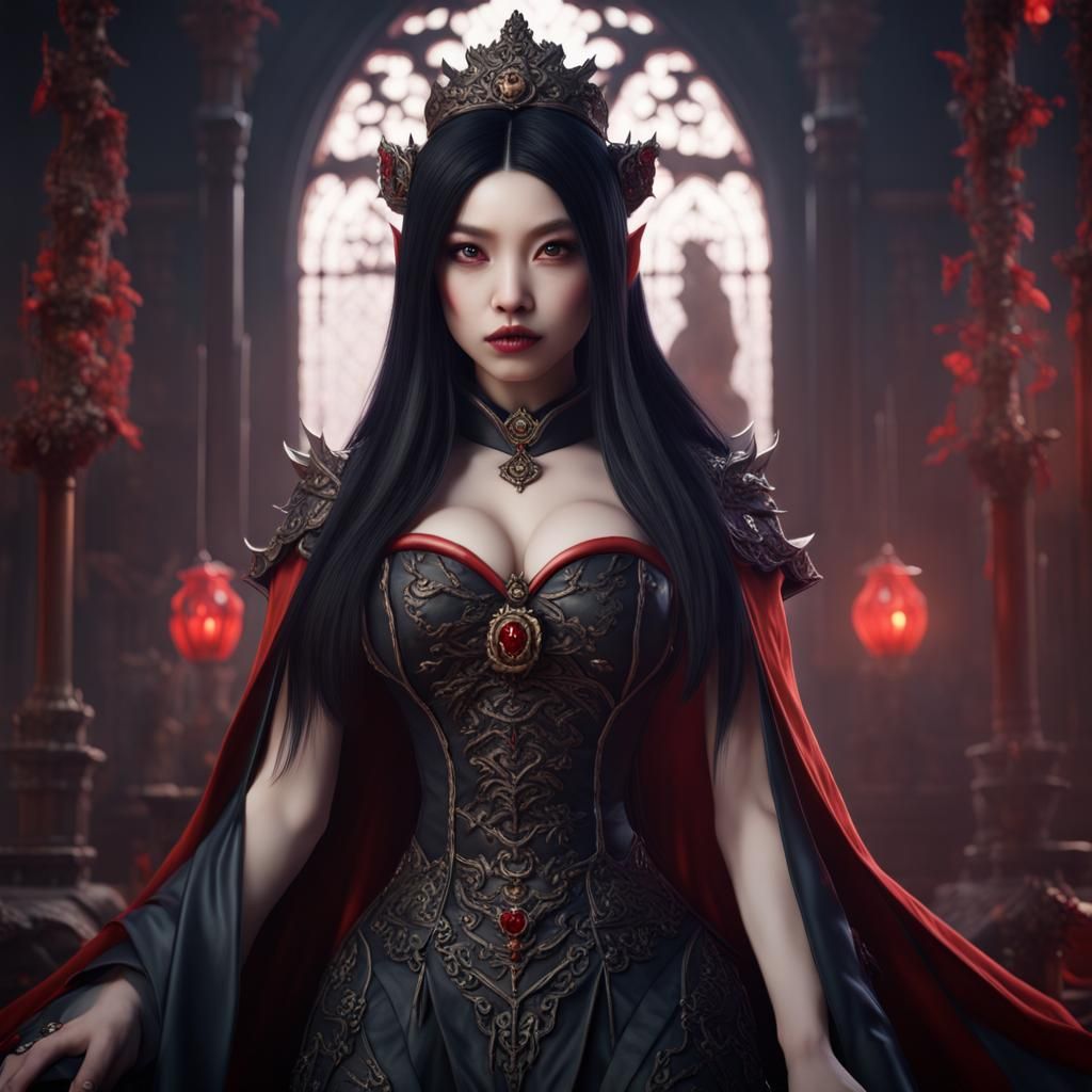 Royal Asian Vampire Puppygirl in Detailed Matte Painting