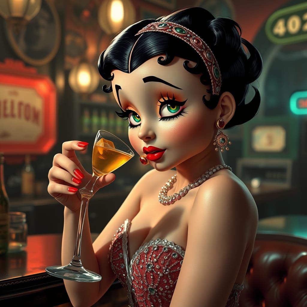 Betty Boop Roaring 20s Speakeasy in Hyperreal Style