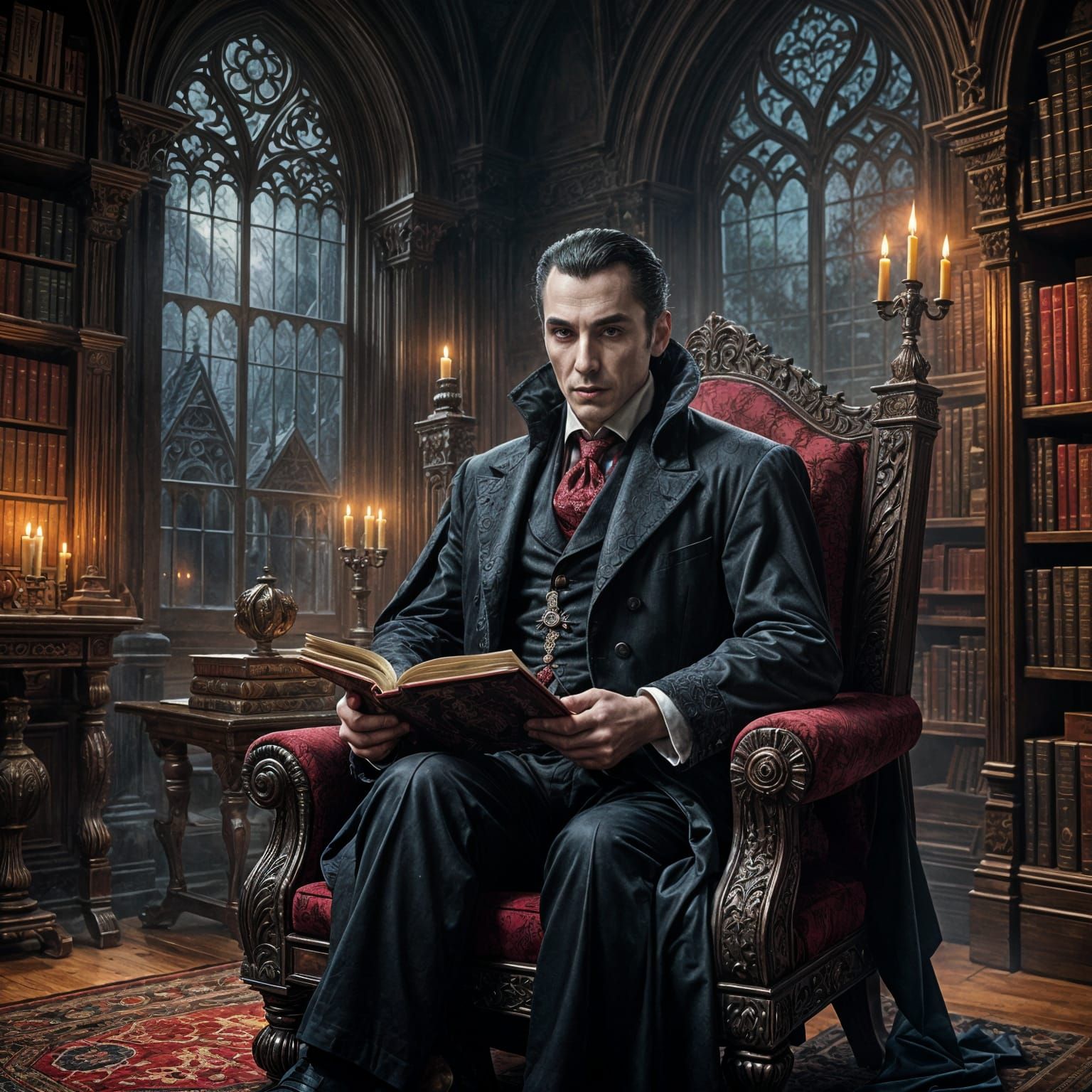 Count Dracula in his libary