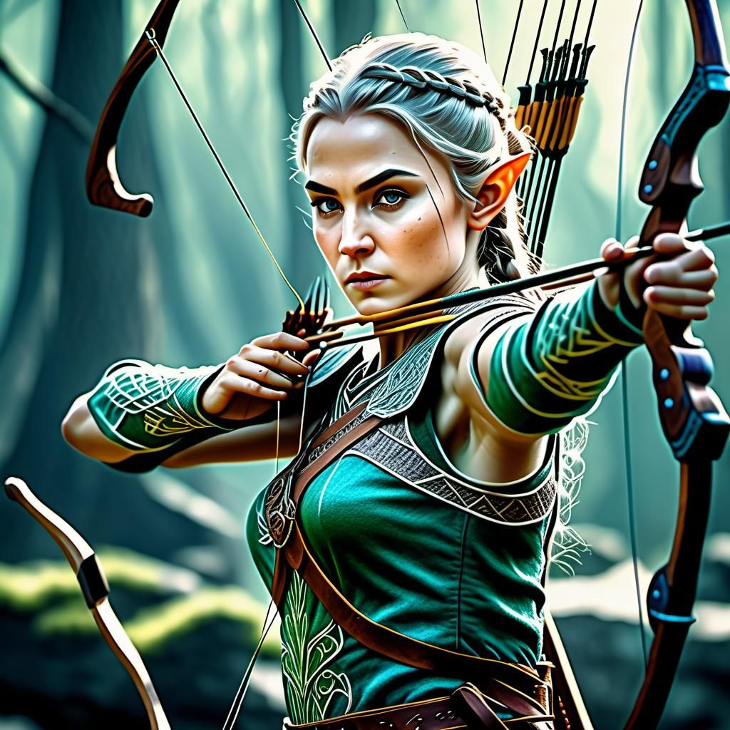 Hyperrealistic Elven Archer in Cinematic Composition