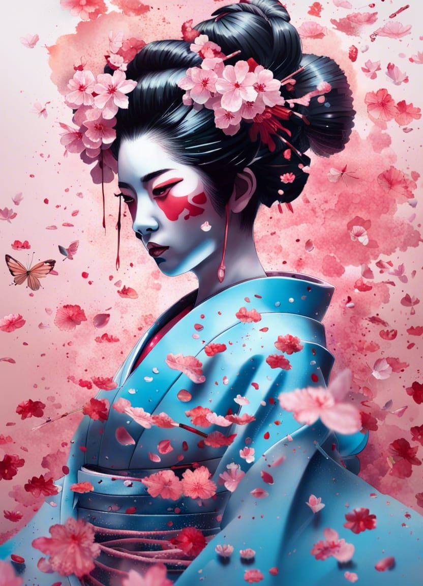 Sakura Petal Geisha: Intricate Collage Art