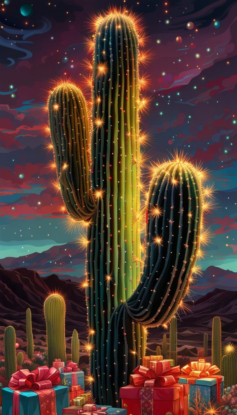 Festive Saguaro Cactus Christmas Fantasy