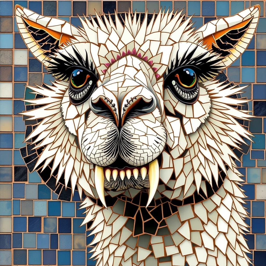 Mosaic Llama with Tiger Teeth