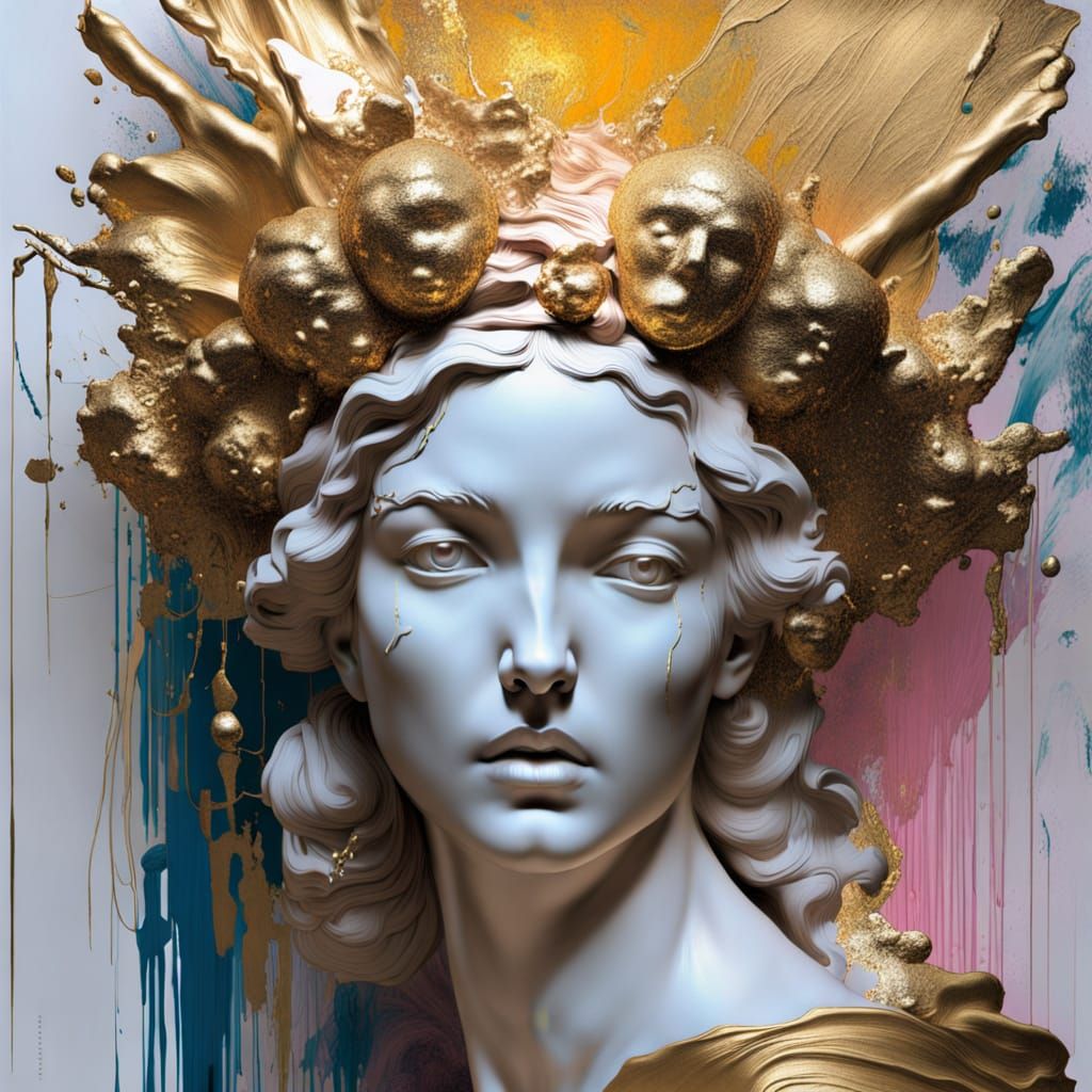 Fantastical Abstract Portrait with Gold Leaf Accents