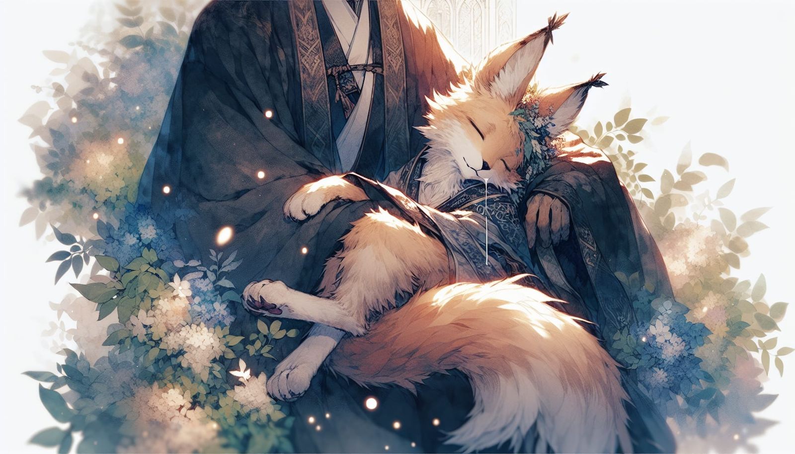 Anime Lynx Sleeps in Knight's Arms