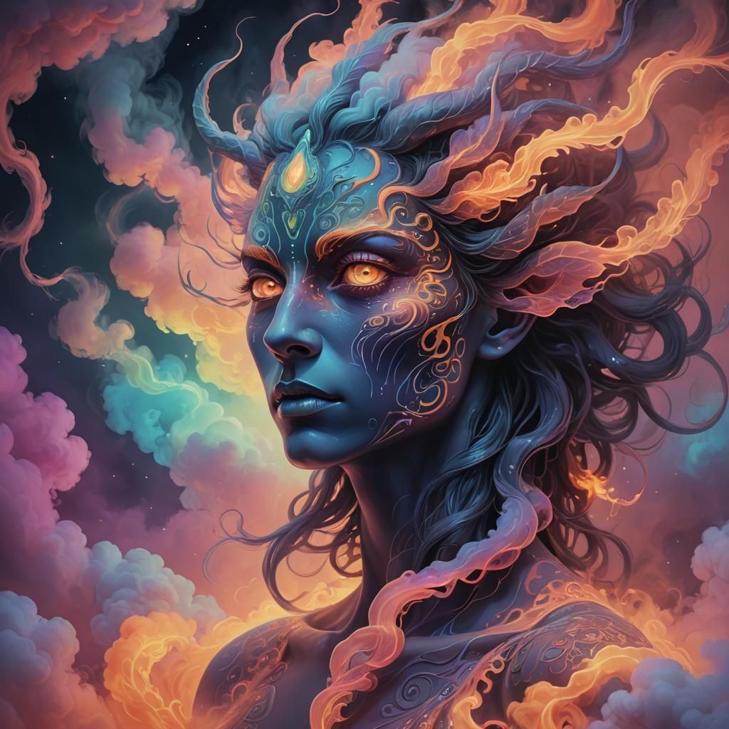 Mythical Creature in Iridescent Smoke, Art Nouveau