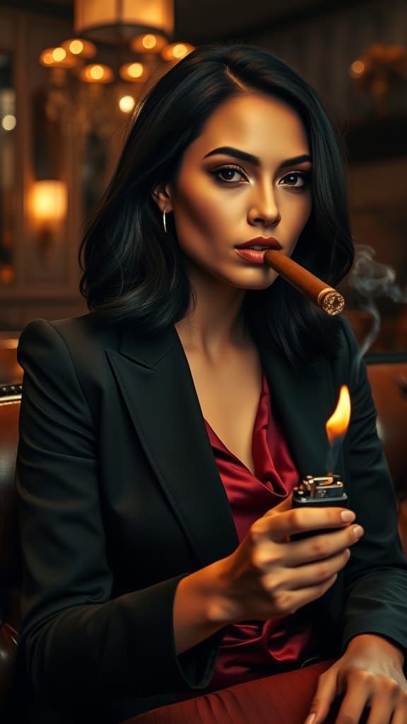 Elegant Woman in Vintage Lounge