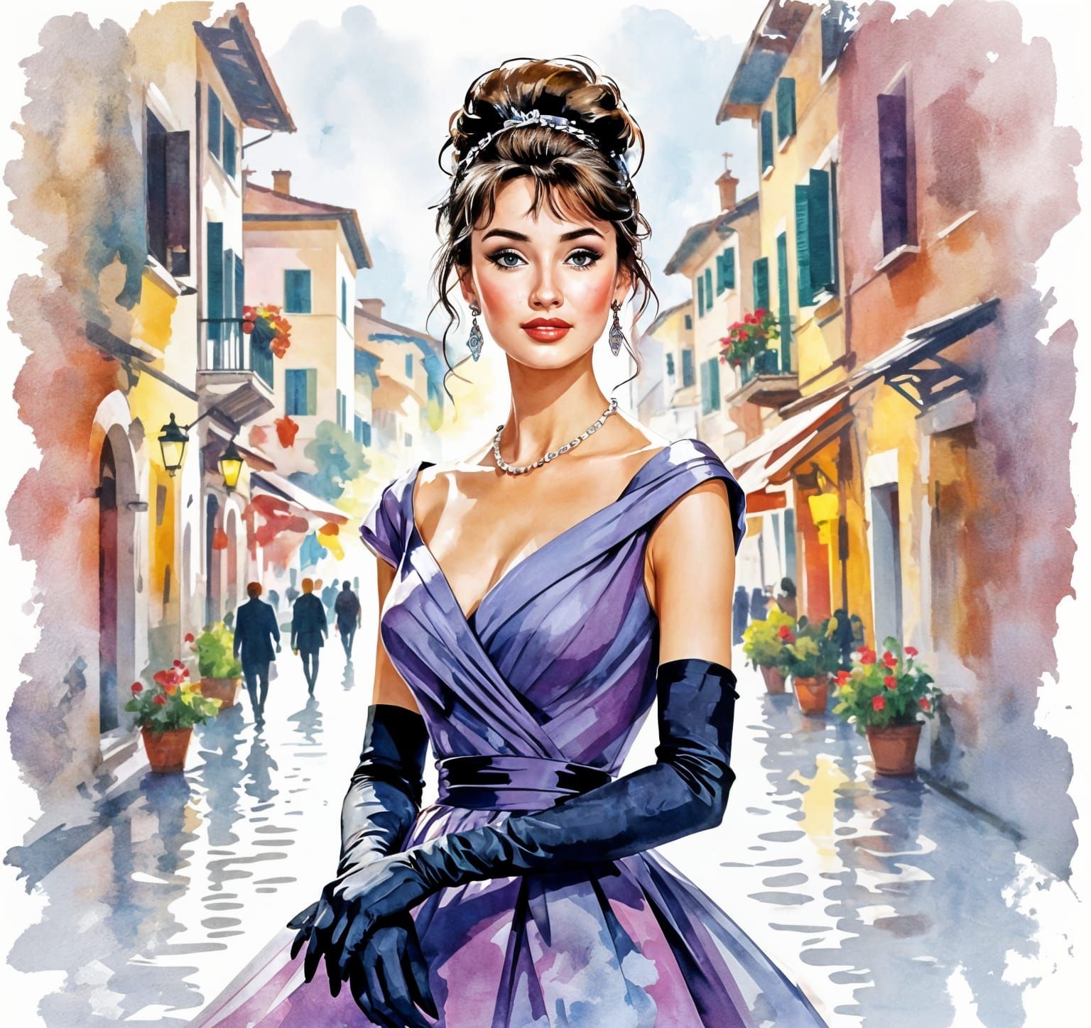 Roman Holiday in Expressive Watercolor Style