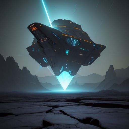 Triangular Spacecraft Soars Above the Desert Landscape