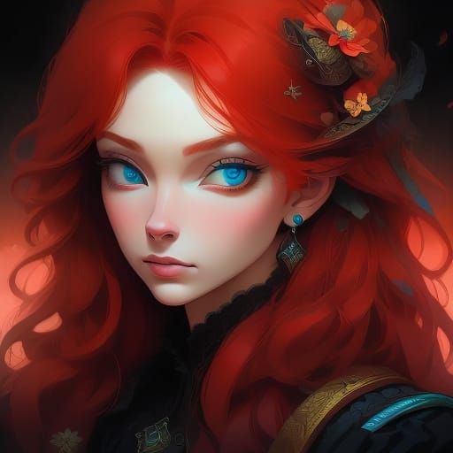 <lora:Red Hair Beauty:1.0> <lora:Blacklight:1.0> <lora:AniMidJ:1.0> A chestnut-haired blue-eyed Victorian lady in a coat...