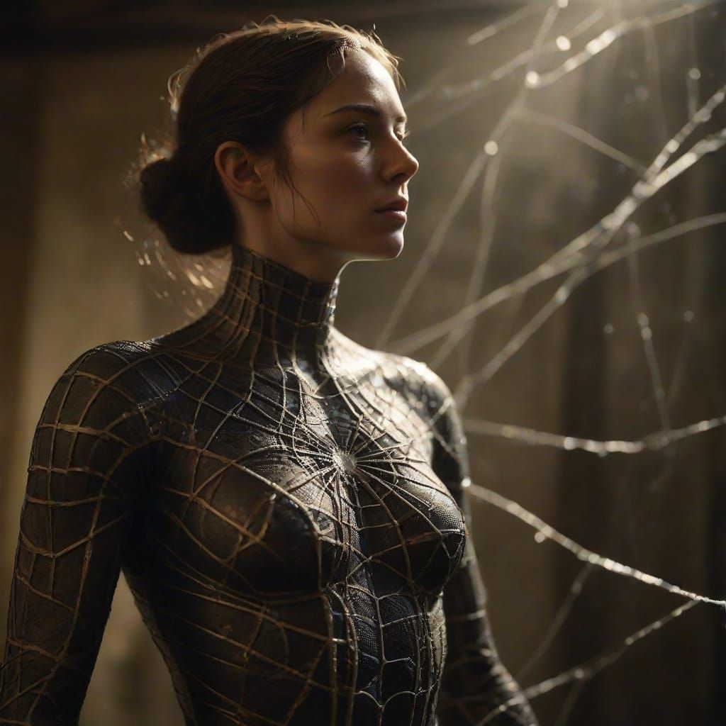 Ethereal Sculpture of Athlete in Spider Web