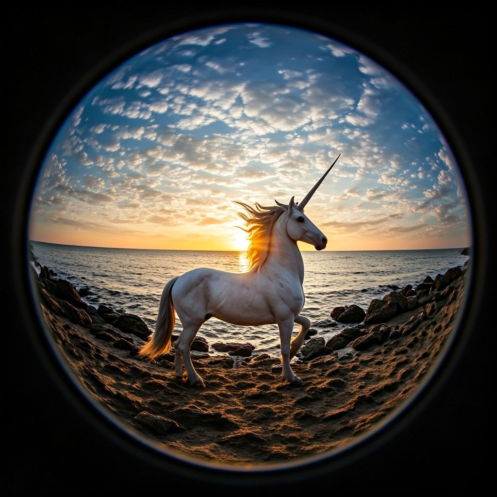 Unicorn at Sunrise: Vintage Fisheye Photograph