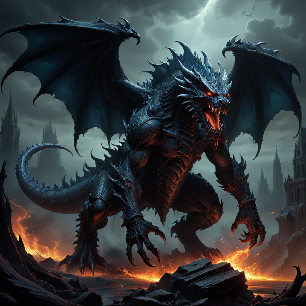 Cyberpunk-Style Dragon in Dark Fantasy Aesthetic