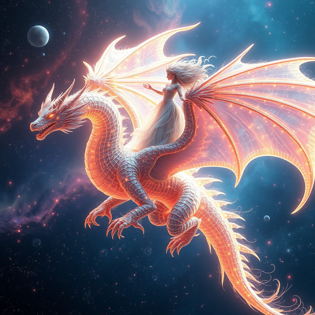 Celestial Dragon and Goddess in Cosmic Flight