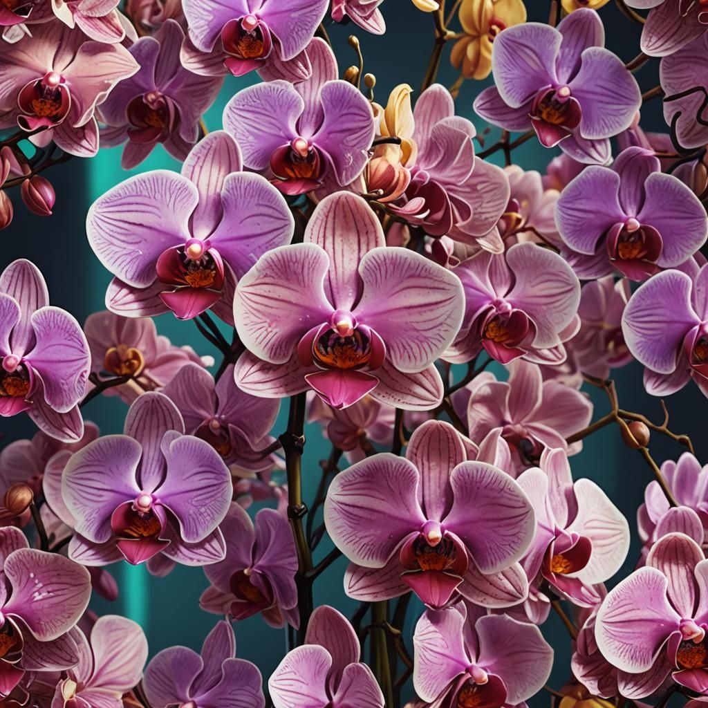 Neon Orchid Close-Up in Splash Art Style