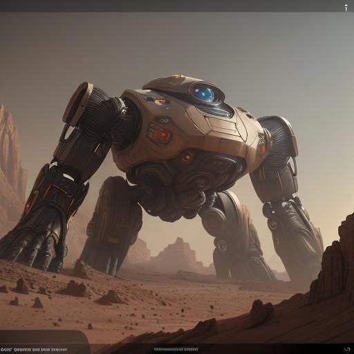 Martian Colony with Humans and Robots in Sci-Fi Style