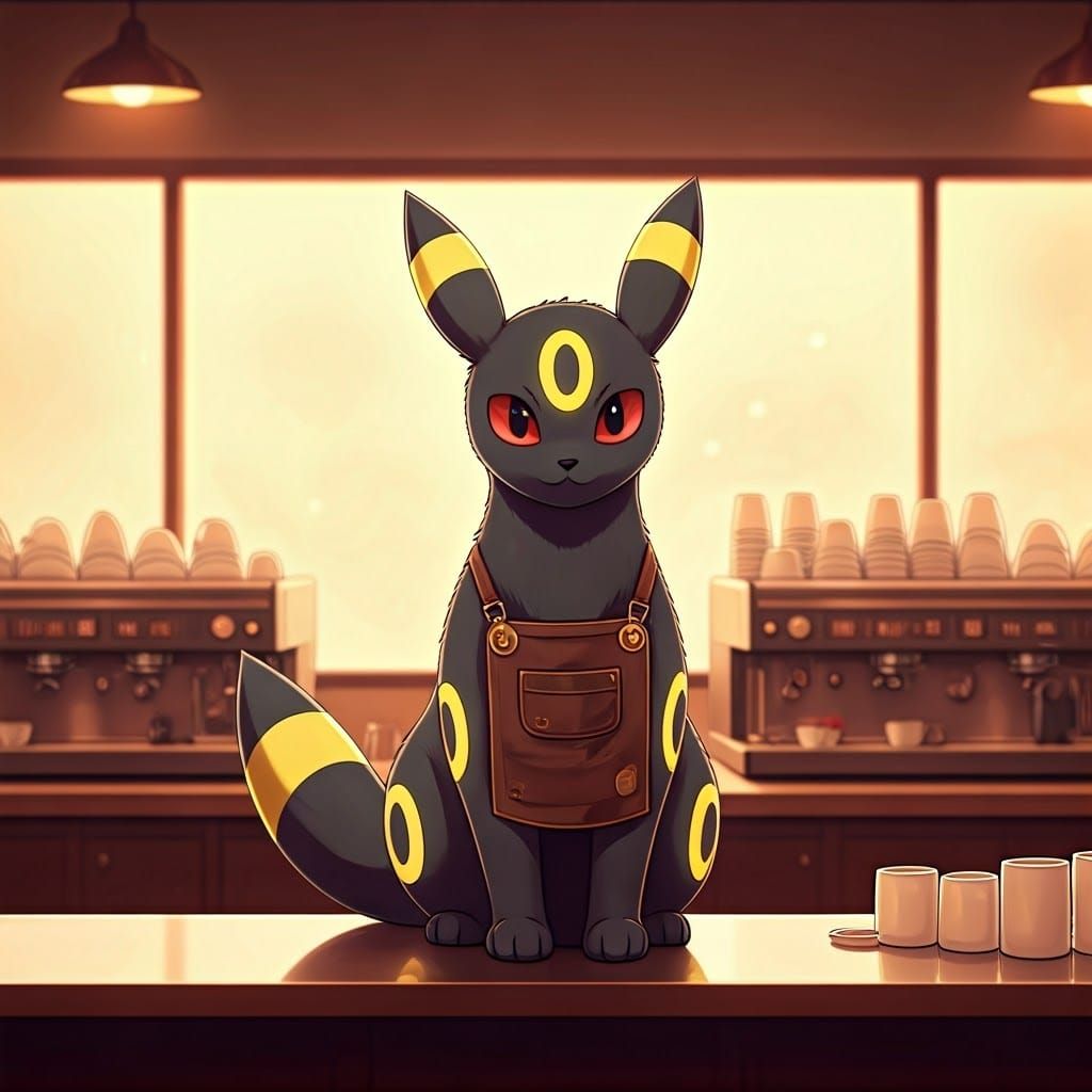 Regal Umbreon in Anime-Inspired Café Scene