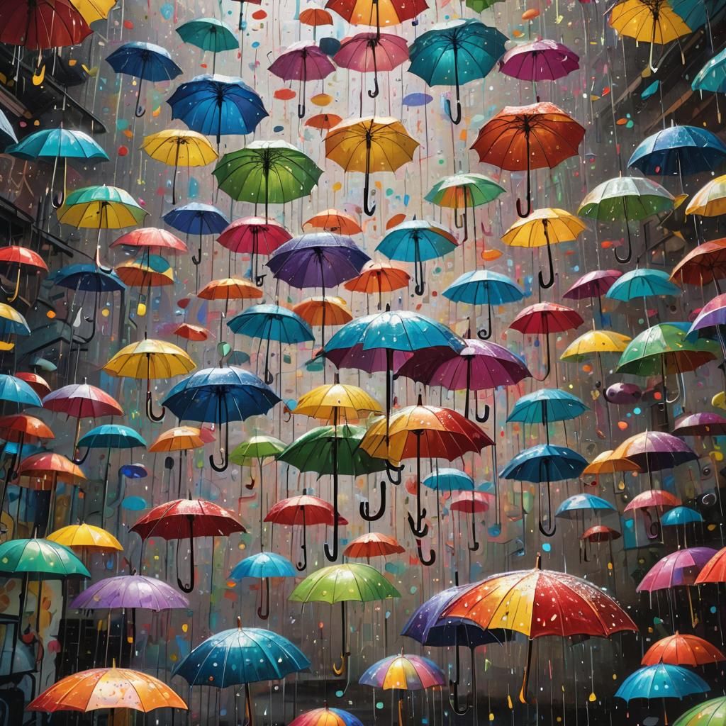 Colorful Graffiti Art Umbrella with Lacy Rain