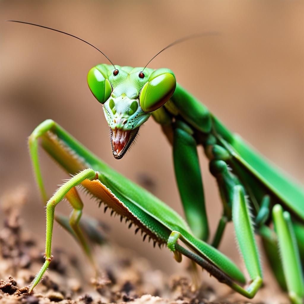 Detailed Close-up Portrait of a Praying Mantis