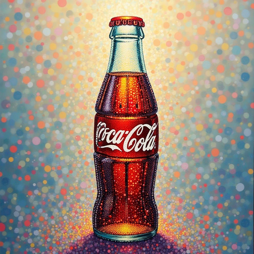 Coca-Cola Bottle in Pointillism Style with Vibrant Colors