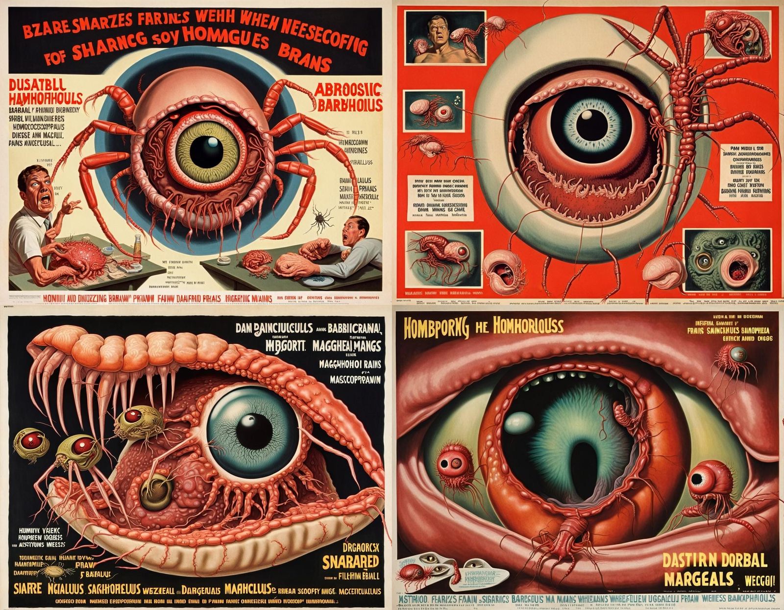Bizarre Hybrid Creature in 1960s Horror Poster Style