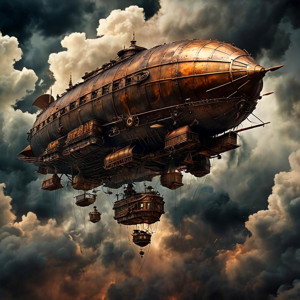 Steampunk Airship Soaring Through Stormy Skies