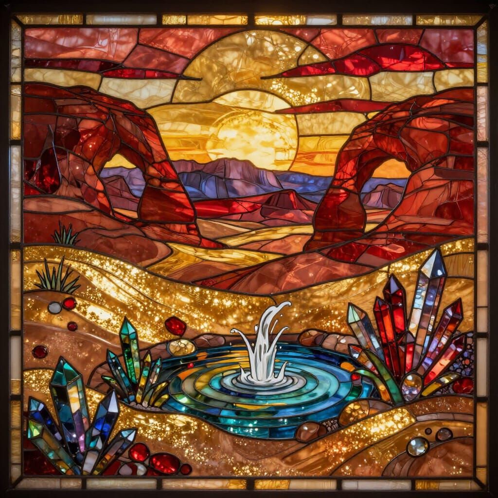 Vibrant Desert Stained Glass Art