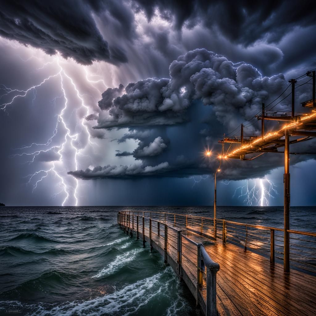 Dramatic Thunderstorm Over a Hyperrealistic Sea