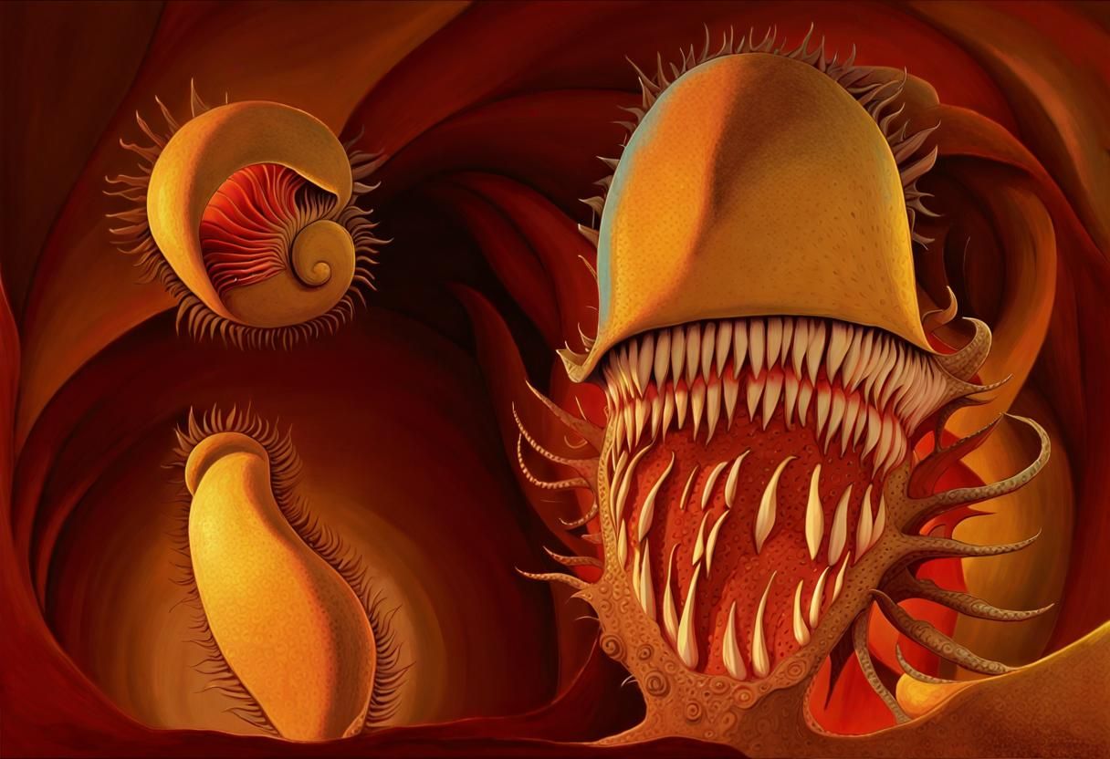 Abstract Clam Art in Dye-Transfer Style