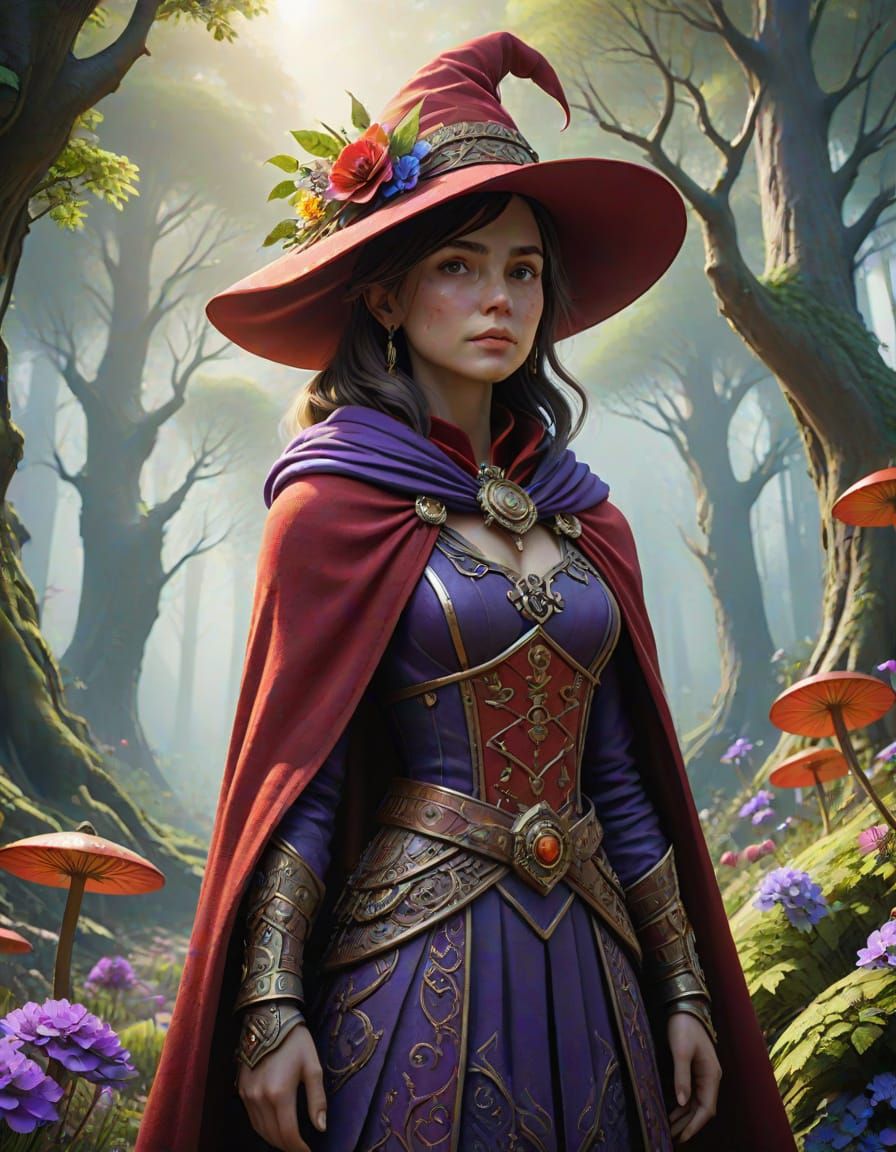 Mystical Woman in Vibrant Forest