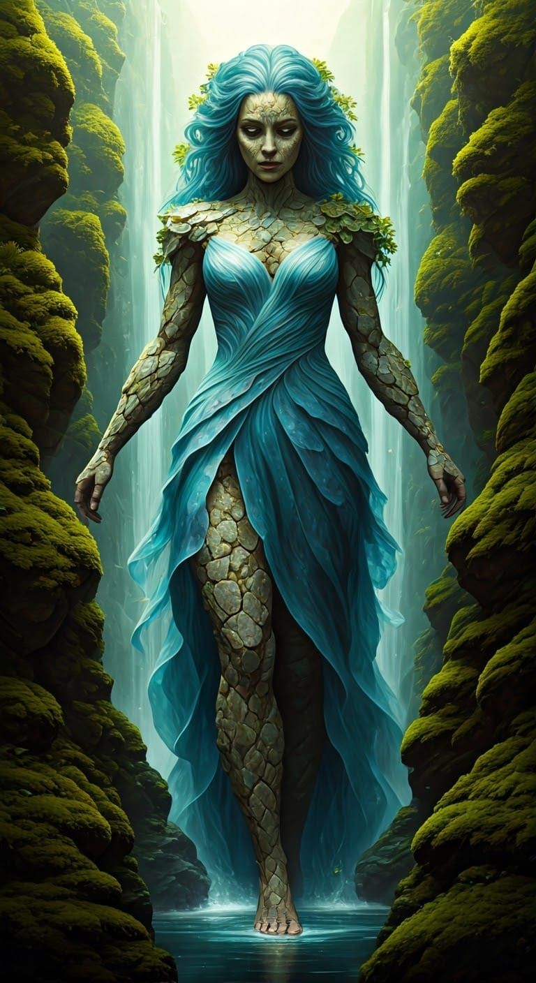 Barefoot Stone Giantess Emerging From Cliffside