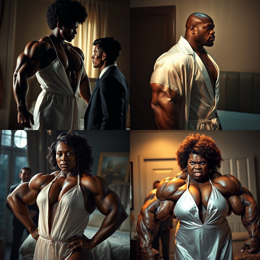 Mature Bodybuilder Nurse in a Nightgown, in a Closed Room