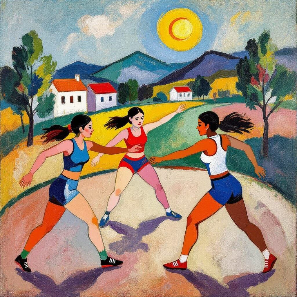 Kabaddi Players in Expressionist Landscape