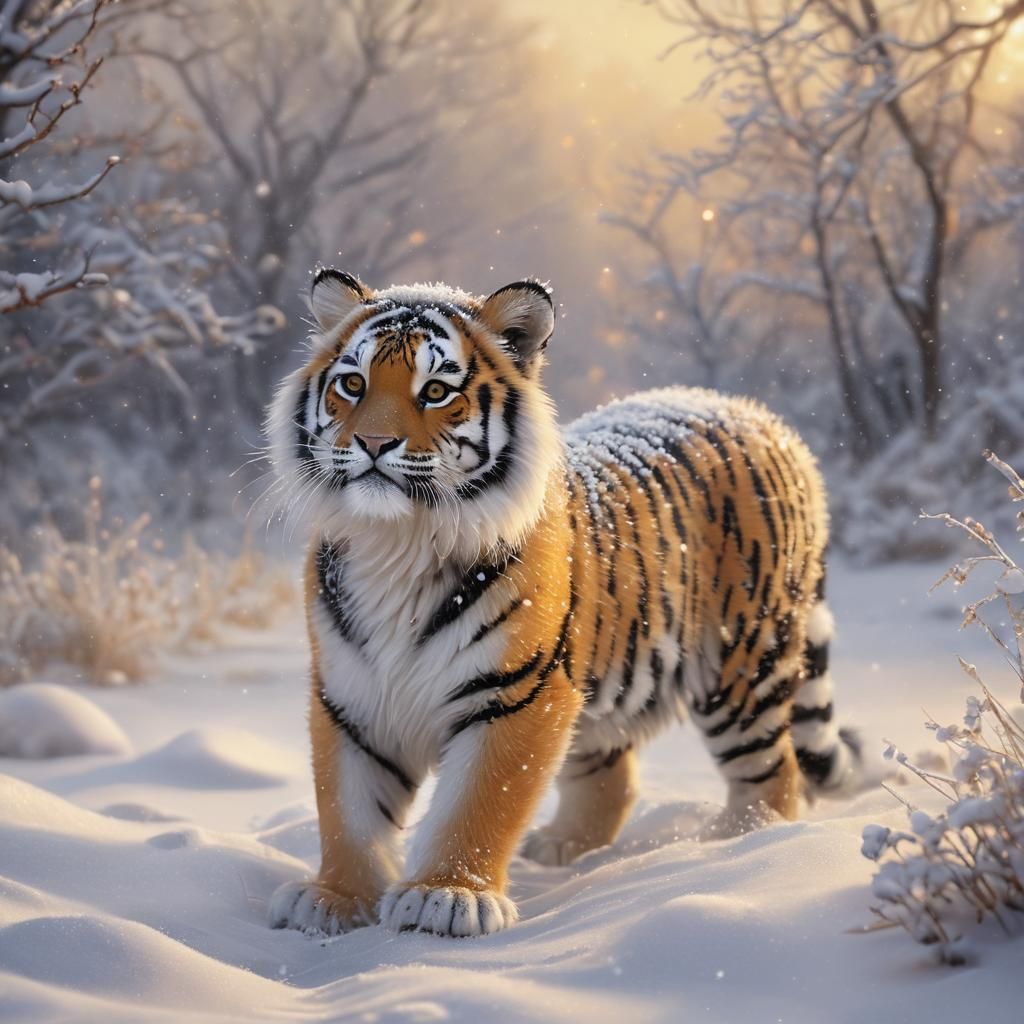 Whimsical Winter Tiger in Snowy Forest