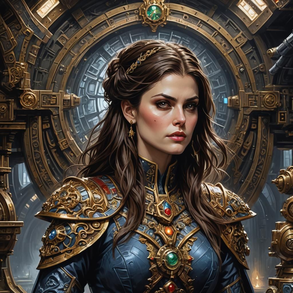 High Quality Oil Painting, Warhammer 40k, young and beautiful female Rogue Trader Captain, perfect body, face like a top...