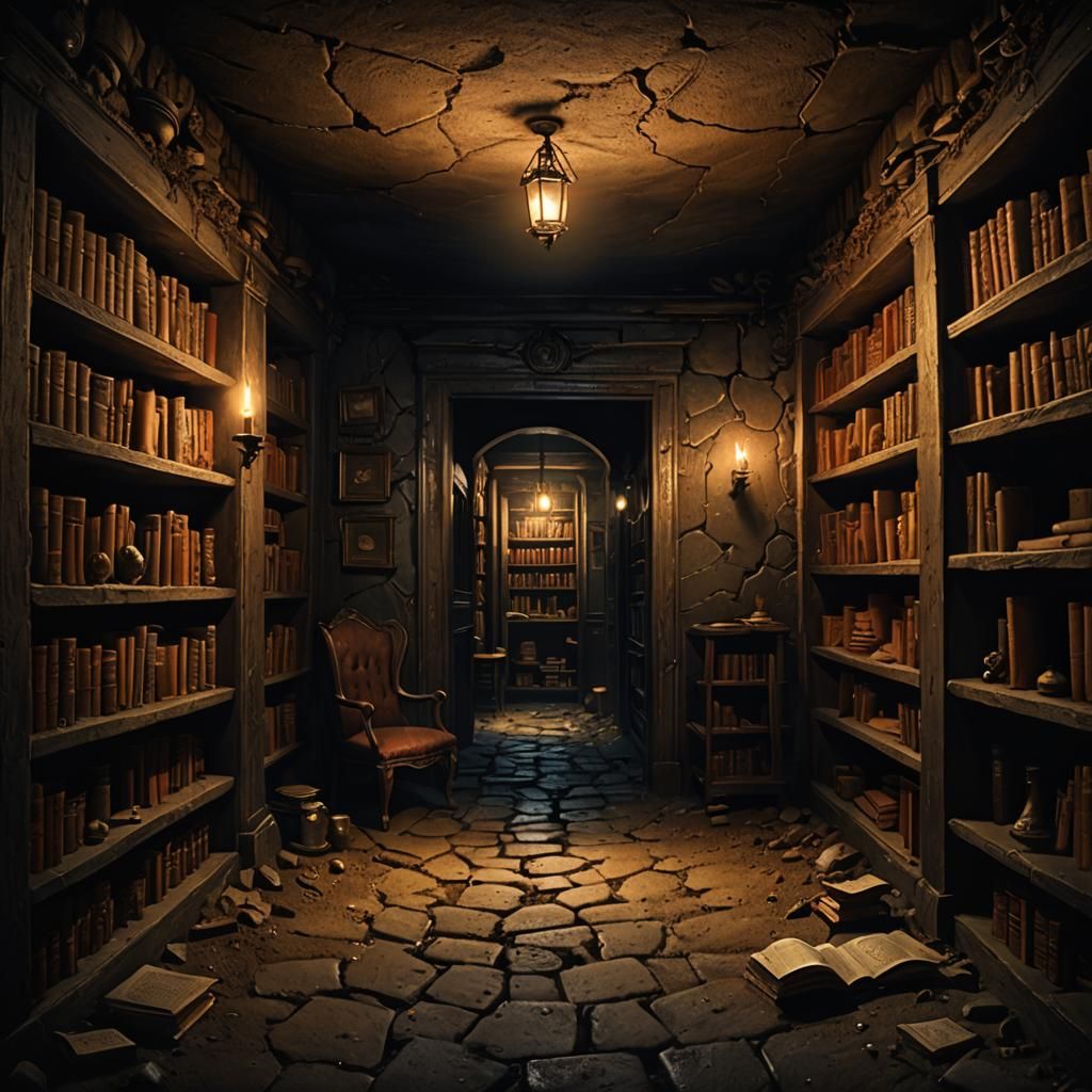 Forgotten Underground Library in Detailed Matte Painting